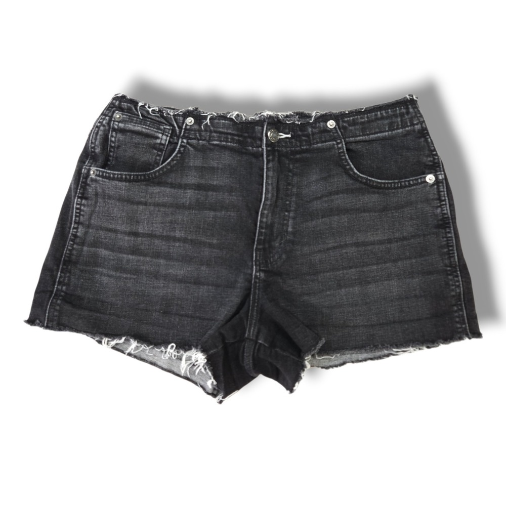 Arizona Jeans Co Denim Shorts Hi Rise Cutoff Raw Hem Black Wash Juniors 13